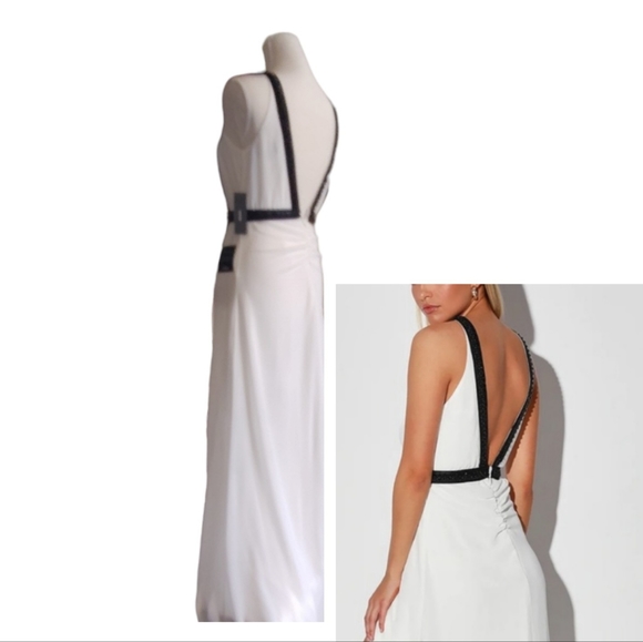 NWT Lulus A Perfect Dream White Chiffon Halter  Beaded Neckline Maxi   Dress - Picture 2 of 7